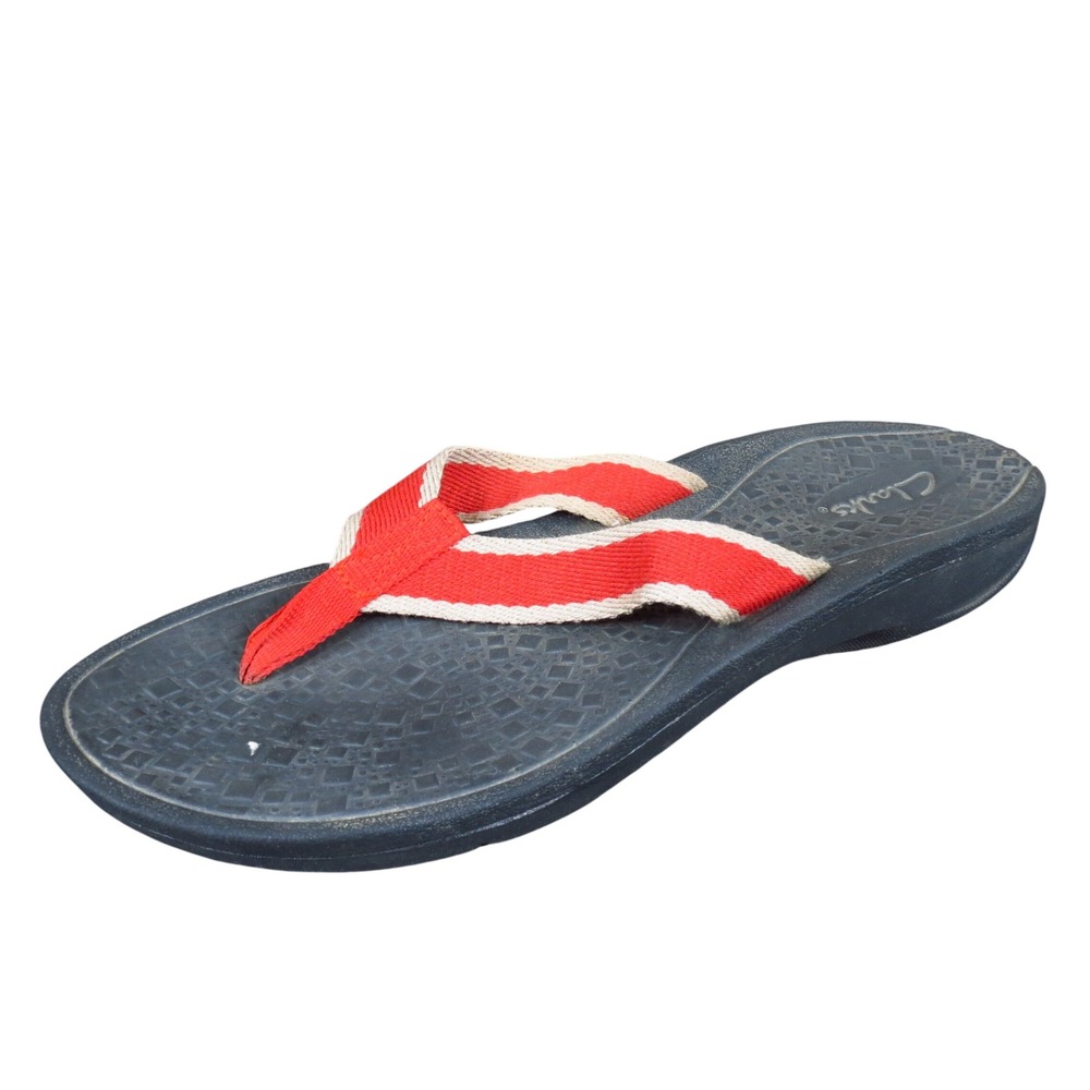 Clarks Breeze Sea Womens Size 45 Red Beige Textile Flip Flop Sandals Casual